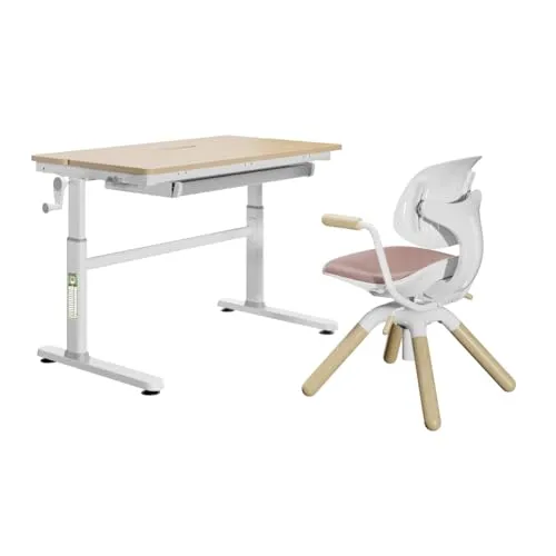 HOKO LUCA & LEVI LAURAKinderschreibtisch höhenverstellbar mit ergonomischem Lernstuhl – Rosa - Höhenverstellbarer Schreibtisch (100x60 cm) mit blendfreier Oberfläche und stabiler Konstruktion. Inklusive individuell anpassbarem Lernstuhl, ideal für aktives Lernen und lange Nutzung.