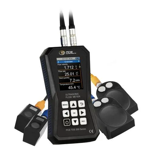 PCE Instruments Ultraschall-Durchflussmessgerät PCE-TDS 200 SL - Feuchtigkeitsmessgeräte mit präziser Durchflussmessung von bis zu ±32 m/s, ideal für Heizungsanlagen und umfassende Datenanalyse.