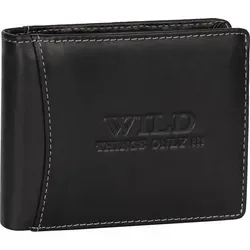 RFID echt Leder Portemonnaie Geldbörse Geldbeutel Herren Querformat Schwarz (5501) - Schwarz