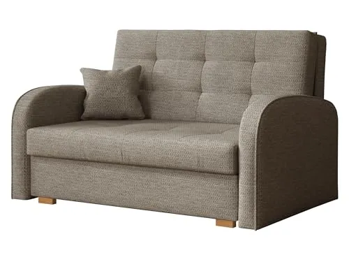 Mirjan24 Schlafsofa Viva Gold II - 2-Sitzer mit Schlaffunktion und Bettkasten - Sofas & Couches: Elegantes Schlafsofa mit freistehender Rückenlehne und großzügiger Schlaffläche von 196x112 cm. Inklusive Kissen für zusätzlichen Komfort.