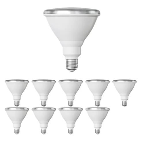 ledscom.de 10 Stück E27 LED Leuchtmittel, PAR38 kurzer Hals, warmweiß (2700 K), 15,7 W, 1152lm, 42°, Reflektorspiegel (silber)