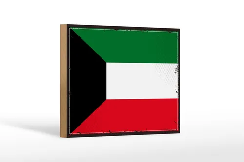 Holzschild Flagge Kuwaits 18x12 cm Retro Flag of Kuwait Deko Schild