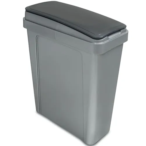 Hummelladen 25 Liter Mülltonne Grau Recyclingtonne 20x40x50cm mit abnehmbarem Klappdeckel - Schmal Küche Mistkübel Trash Bin Groß Küchenabfalleimer Papiermülleimer
