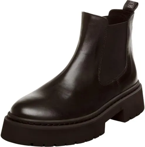 STEVE MADDEN Stiefelette aus Leder/Textil, schwarz 40 EU - Wanderschuhe in Größe 40, mit 5 cm Blockabsatz und runder Schuhspitze, ideal für lässige Outfits und täglichen Komfort.