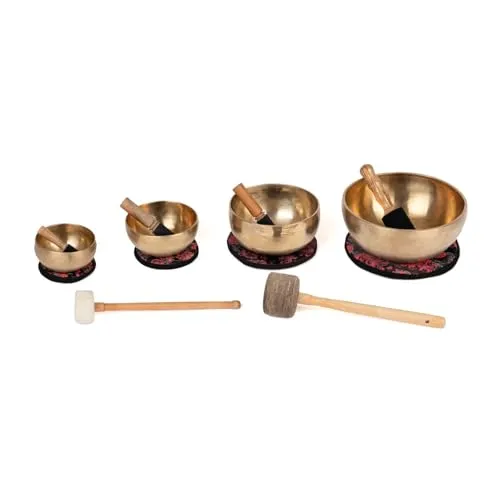 Bodhi Tibetische Klangschalen Set Ø 13-24 cm - Handgefertigtes Klangschalen Set aus Indien, inklusive Kissen und Klöppel. Ideal für Meditation und Entspannung mit wohltönendem Klang für innere Ruhe.