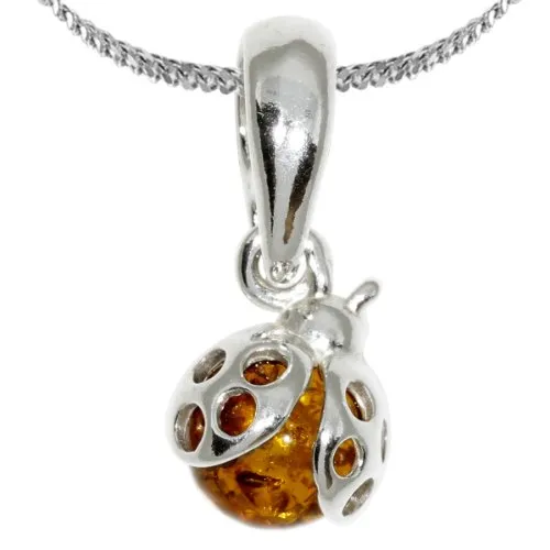 InCollections Damen-Halskette mit Marienkäfer aus 925 Sterling Silber und Bernstein - Ketten für Damen, niedlicher Marienkäfer-Anhänger mit strahlendem Bernstein und haltbarer Silberkette, ideal für jeden Anlass.