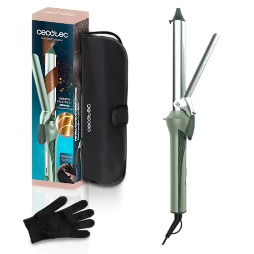 Cecotec Lockenstab SurfCare CurlClip Olive. 25 mm, 120–200 °C, Keramik Mit Keratin + Arganöl, Klemme, Schnelle Aufheizung, Autoabschaltung, 360° Kabel, Reise-Set Für Definierte Locken Mit Glanz
