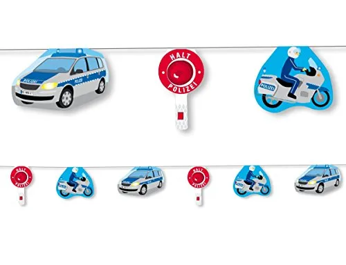3,5m Wimpelkette * POLIZEI * mit 10 Wimpeln für Kinderparty und Kindergeburtstag von DH-Konzept // Polizeiauto Polizist Deko Partykette Girlande Banner Party Set