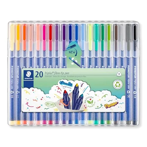 STAEDTLER Filzstifte triplus color, dreikant, stabile, eindrucksichere Spitze, Linienbreite ca. 1 mm, kindgerecht, hohe Qualität Made in Germany, Set mit 20 brillanten Farben, 323 SB20, Sortiert