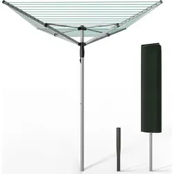 VOUNOT® Draußen Wäschespinne mit 45m Wäscheleine inkl. Bodenhülse und Schutzhülle, Silber-Grün