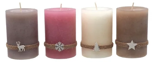 ZauberDeko Adventskerzen Set - 4 Stk in Rosa, Beige, Creme und Taupe - Wachskerzen für eine stimmungsvolle Weihnachtszeit. Handgegossene, dekorierte Kerzen mit einer Brenndauer von 27h - ideal für Adventskränze oder als Tischdeko.