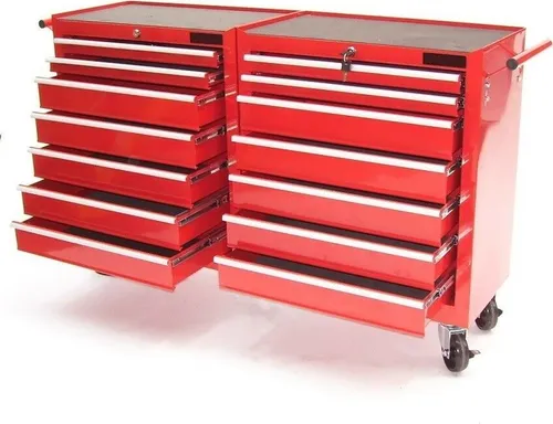 Werkzeugwagen XXL mit 14 Schubladen – Mobiler Werkstattwagen mit Schloss
