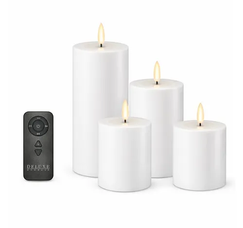 ReWu LED-Kerze Deluxe Homeart mit Fernbedienung (4-tlg) - Elegantes Set mit 4 LED Stumpenkerzen in verschiedenen Größen. Ideal für jeden Anlass, inklusive praktischer Fernbedienung zur Timersteuerung. Perfekte Alternative zu echten Kerzen für stimmungsvolle Akzente.