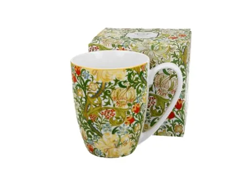 DUO ART GALLERY klassischer Becher 360 ml GOLDEN LILLY New Bone China Porzellan