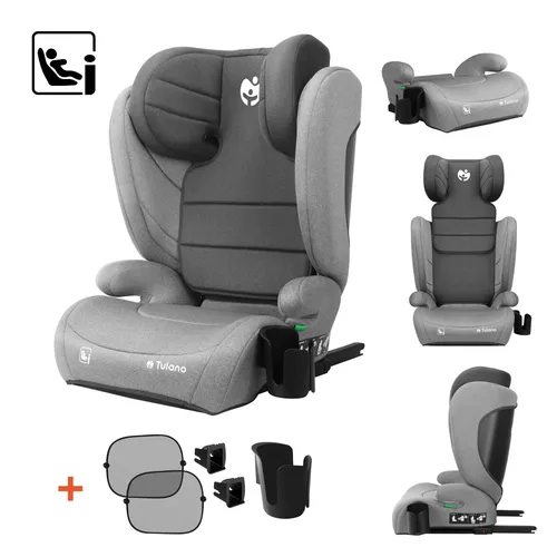 Tulano JOY 35 | Kindersitz 100-150 cm | ECE R129/03 i-Size Zertifikat | ISOFIX + 3-Punkt-Gurt | 13-fach verstellbare Kopfstütze | Abnehmbarer Bezug | Grau