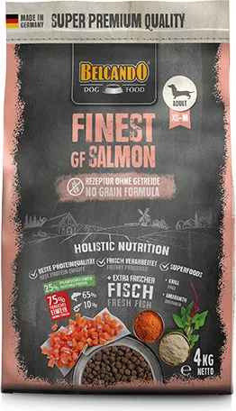 Belcando Finest GF Salmon 4 kg - Getreidefreies Hundefutter mit Lachs - Hundefutter für adulte Hunde, getreidefrei mit hochwertigem Lachs als Hauptzutat, hergestellt in Deutschland für beste Qualität.