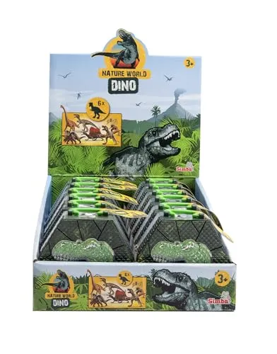 Simba Dinosaurier in Box, 6 Stück, Verschiedene Dinos, 8-9cm, aufklappbare Box mit T-Rex Logo, ab 3 Jahren