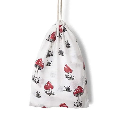 hutch&putch 2X Pucktuch Bio Baumwolle 60x60cm im Beutel - Spucktuch Baby - Mulltuch 100% Baumwolle - Musselin Wickeltuch - Kuscheltuch saugstark, extra weich mit Fliegenpilz-Motiv