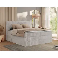 MKS MEBLE Boxspringbett 200x200 Hellgrau Cord - Elegantes Boxspringbett mit 7-Zonen-Taschenfederkern-Matratzen in H3 oder H4, inklusive Bettkasten für optimalen Stauraum und hervorragenden Schlafkomfort.