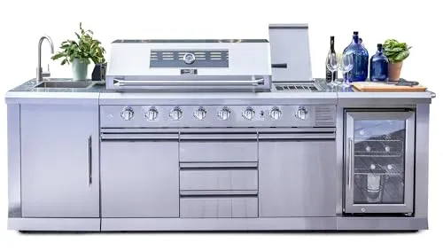 Ondis24 Outdoor-Küche mit Gasgrill, Kühlschrank und Spülbecken aus Edelstahl - Außenküchen: Wetterbeständig und elegant, mit vier Hauptbrennern für perfekte Grillergebnisse und großzügiger Grillfläche für gesellige Abende.