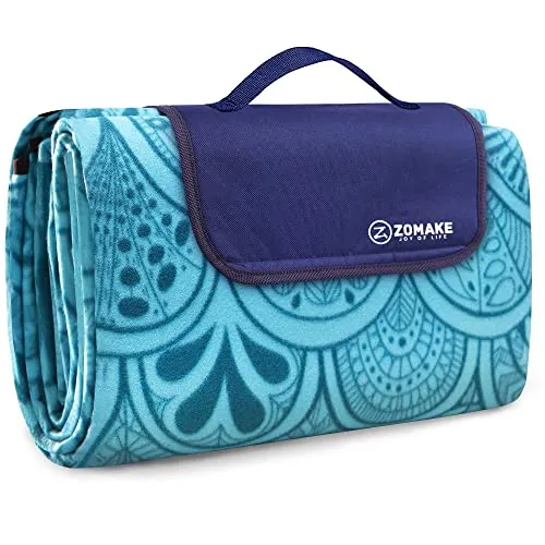 ZOMAKE Picknickdecke Wasserdicht 200x200,Groß Picnic Blanket Waschbar Isoliert für Camping,XXL Picknick Decke mit Tragegriff(Pfauenblau)