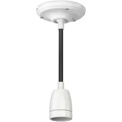 ledscom.de E27 Porzellan- Pendelleuchte weiß, Textikabel schwarz, DIY, 230V AC, max. 300W