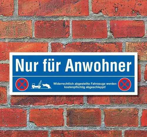 Schild Nur für Anwohner Parkverbot Halteverbot Parkplatzschild 30x10 cm