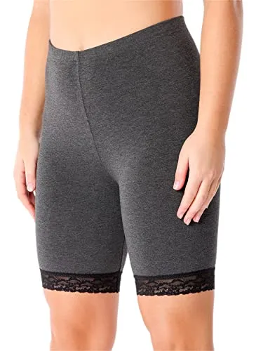 Merry Style Damen Kurze Leggings mit Spitze Freizeithose High Waist Radlerhose Hohe Taille aus Viskose MS10-431 (Dunkelmelange, XL)