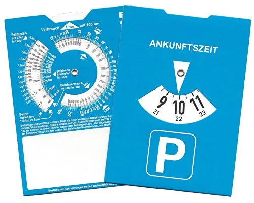 Unbekannte Europa Parkscheiben-Zeitschaltuhr mit Benzinrechner, zurück neutral, keine Werbung