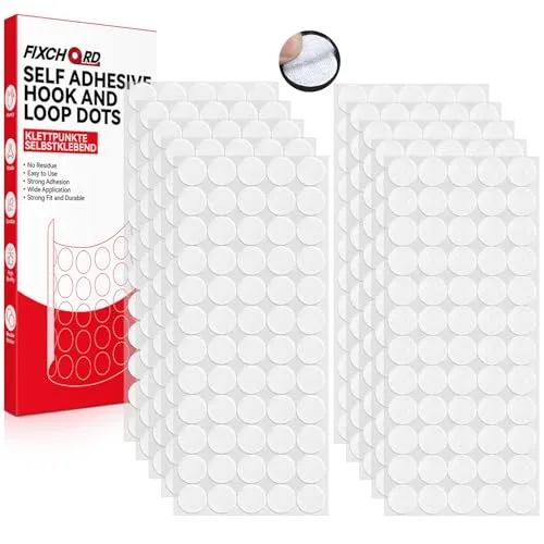 FIXCHORD 300 Paar Klettpunkte Selbstklebend, 20mm Selbstklebende Punkte und Haken für Münzen, Klett Klebepunkte, Spurlose Wiederablösbare Aufkleber für Haushalt, Schule, Büro und Bastelarbeiten