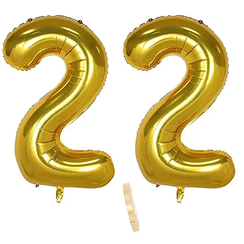 Folienballon Zahl Deko Gold 22 für Frauen Männer, XXL 100cm Riesen Nummer Aufblasbar Helium Ballon Figuren Zahlen Luftballons für 22. Jahre Mann Frau Geburtstag Hochzeit Jubiläum Party Dekoration