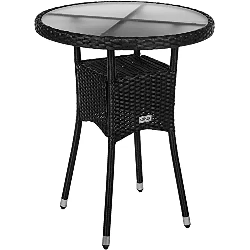 STILISTA Beistelltisch rund Milch-Glas Tischplatte Polyrattan, Farb- und Größenwahl, 60 cm schwarz