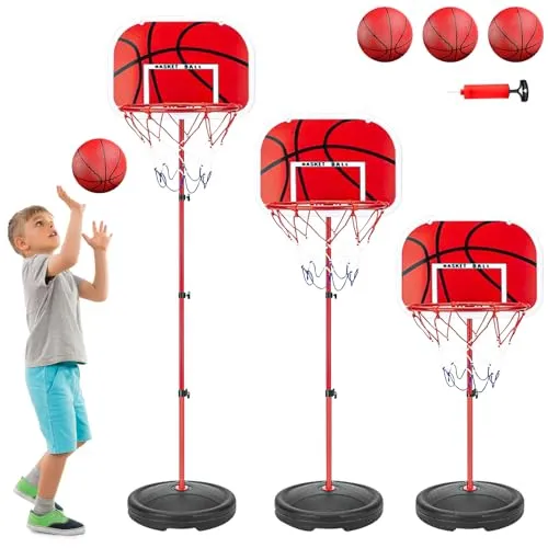 WUSUPU Basketballkorb Outdoor für Kinder,Inkl.2X Netze,3X Basketball,Pumpe & Installationstools,50–150cm Höhenverstellbarer Basketballständer,Basketballanlage für Hinterhof/Innenbereich