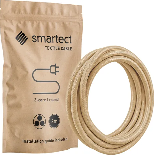Textilkabel 2 m Hellbraun 3 adrig rund Lampenkabel Stoffkabel Stromkabel Elektro