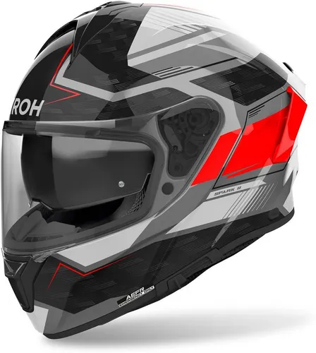 Airoh Spark 2 Zenith Integralhelm - Grau/Schwarz/Rot - M - Motorradhelm mit innovativem Belüftungssystem und extra weitem Sichtfeld, ideal für sichere und komfortable Fahrten.