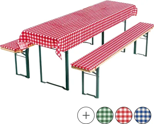 Bierbankauflagen-Set Rot/Weiß - Auflagen & Polster: Hochwertiges 3-teiliges Set mit Tischdecke und Bierbankauflagen für maximalen Sitzkomfort und einen dekorativen Touch bei jedem Anlass.