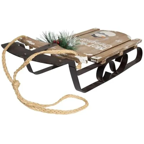 itsisa Design Deko Schlitten aus Holz Merry Christmas 50 cm - Nostalgie Schlitten, Winterdeko, Deko Skihütte, Weihnachtsdeko, Winter Dekoration
