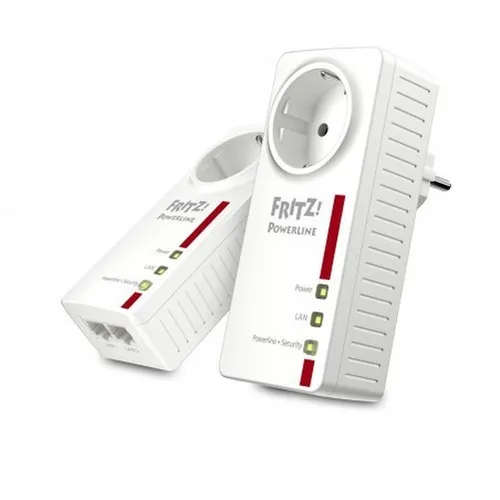 AVM FRITZ!Powerline 1220E Set International - Powerline Netzwerk Adapter Extender, 1200 Mbps, integrierte Steckdose und zwei Gigabit-LAN-Ports für maximale Flexibilität