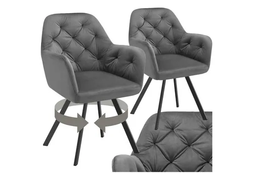 tectake® Drehstuhl Set für Esszimmer – Ergonomisch & Stylisch - Esszimmerstühle mit drehbarer Funktion und Armlehnen aus hochwertigem Samt, bieten Komfort und Stil für jedes Zuhause. Ideal als Bürostuhl oder Schminkstuhl, belastbar bis 120 kg.