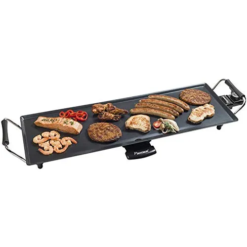 Bestron elektrischer Tischgrill - XL Plancha-Teppanyaki-Grillplatte für bis zu 6 Personen, 1.800 Watt, Antihaftbeschichtung für fettfreies Grillen