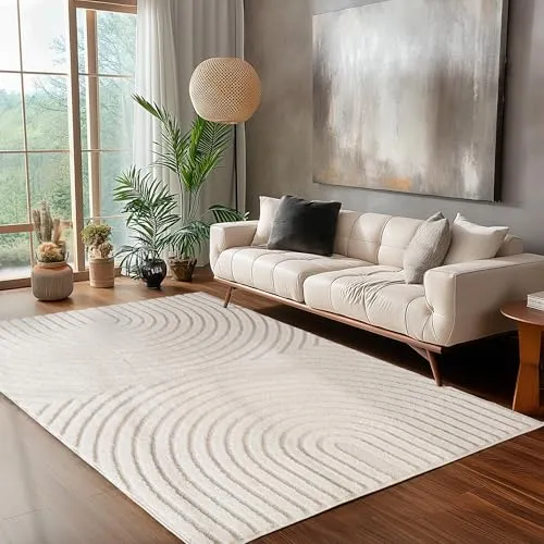 Carpettex Teppich Läufer 60x110 cm Creme Hochflor Skandi Boho Design Hoch-Tief Effekt Weicher Shaggy Langflor Flauschig Pflegeleicht Modern für Schlafzimmer, Flur