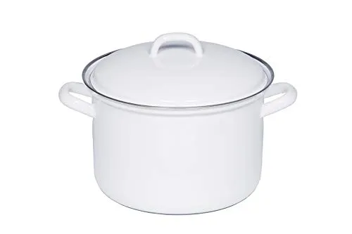 Riess Classic Weiß Fleischtopf 20 cm - Kochtöpfe, hochwertiger Emaille-Fleischtopf für alle Herdarten, ideal für gesundes Kochen und gleichmäßige Wärmeverteilung.