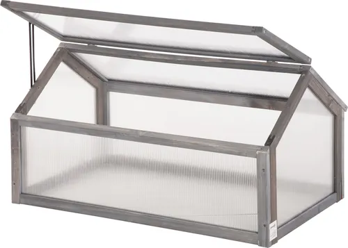 Outsunny Mini Gewächshaus aus Holz 90 x 52 x 49,5 cm - Kompaktes Gewächshaus aus stabilem Holz mit transparenten Polycarbonat-Platten für optimale Lichtdurchlässigkeit. Ideal zum Schutz junger Pflanzen vor Frost und zur Verlängerung der Wachstumsperiode.