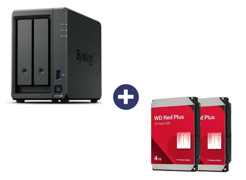 Synology Disk Station DS725+ NAS-Server mit 8 TB WD Red® Plus Festplatte - Netzwerkspeichersystem mit 2 Schächten, 3 Jahre Garantie, ideal für Datensicherung und Medienstreaming, bietet hohe Speicherkapazität und Zuverlässigkeit.