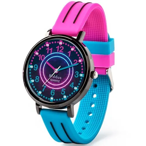 Kiddus Lernuhr für Kinder, Analoge Armbanduhr für Jungen und Mädchen ab 5 Jahren, Waterproof 5ATM, Geschenk für Mädchen zum Lernen