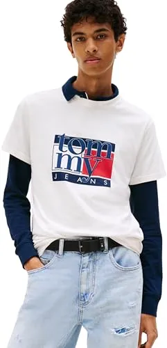 Tommy Jeans T-Shirt TJM RWB FLAG TEE EXT Slim Fit - Herren-Shirt in Ancient White, aus 100% Baumwolle, mit bequemem Rundhalsausschnitt und slim fit Passform für einen modernen Look.