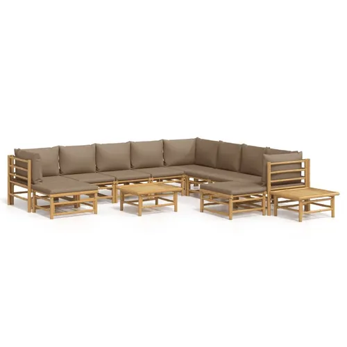 vidaXL 12-tlg. Garten-Lounge-Set mit Kissen Taupe Bambus - Elegantes Garten-Lounge-Set aus robustem Bambus, ideal für entspannte Stunden im Freien. Mit bequemen, dick gepolsterten Kissen und praktischem Tisch für Speisen und Getränke.