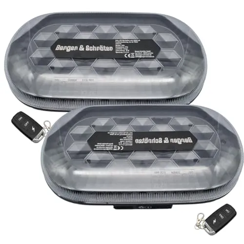 Berger & Schröter | 2er Set Akku LED Mini Warnbalken magnetisch, 12/24 V Warnlicht, Fernsteuerung per Funkfernbedienung, 4000 mAh, 7 Blitzmuster, wiederaufladbare Warnleuchte
