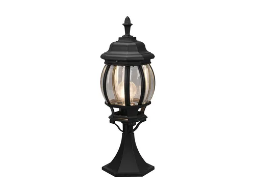 LED Sockelleuchte 49cm - Nostalgische Gartenlaterne - Lampen für stimmungsvolle Gartenbeleuchtung, 49cm hohe LED Sockelleuchte aus schwarzem Druckgussaluminium mit antiker Laternenoptik und warmweißem Licht.