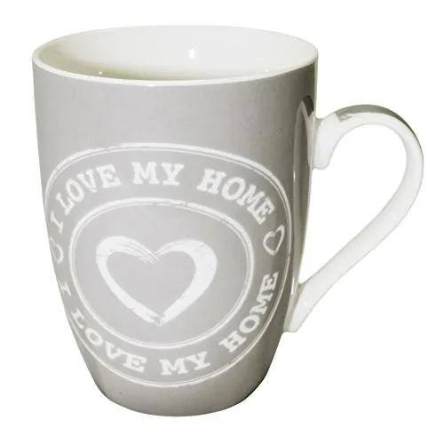 Haus und Deko Kaffeetasse I Love My Home Kaffeebecher mit Herz Porzellan Becher Henkel Tasse Auswahl Grau mit Weiß